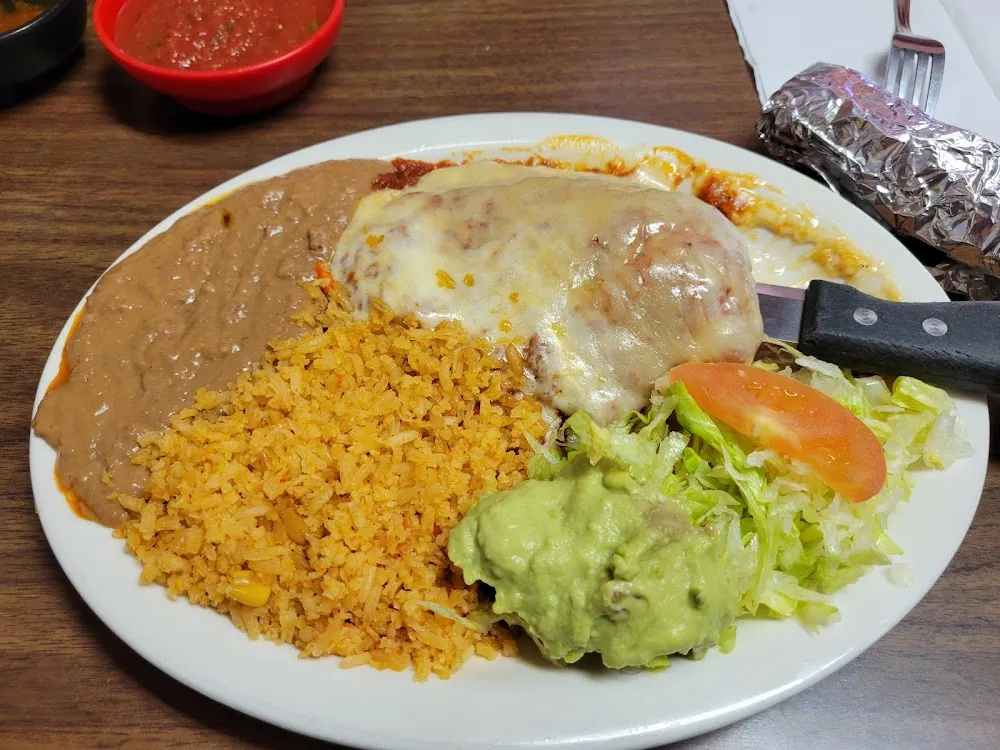 Chile Relleno Enchiladas Rice Beans Salad